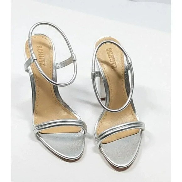 Schutz Women's Pincesa Silver Metallic High-Heel Sandals Size 9.5 B (MSRP $170) - Picture 4 of 10